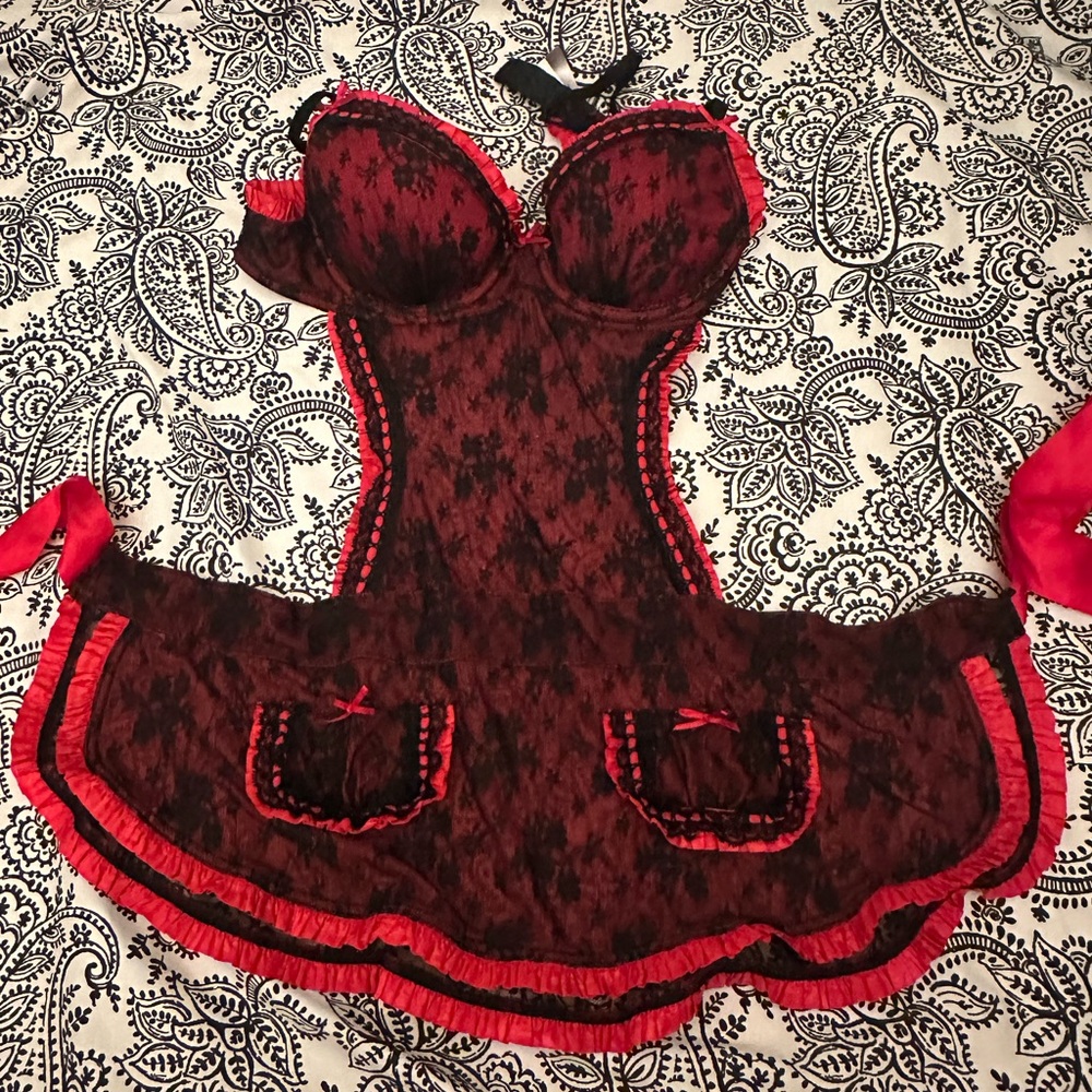 Red and black sexy lingerie maid outfit
